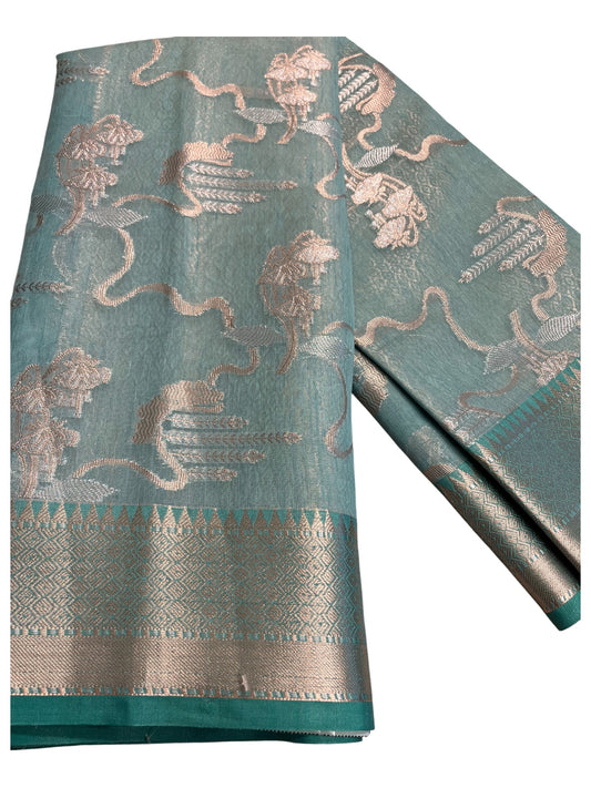 Southloom Tissue Banarasi Silk Saree with Woven Work on Body and Borders (Blue)