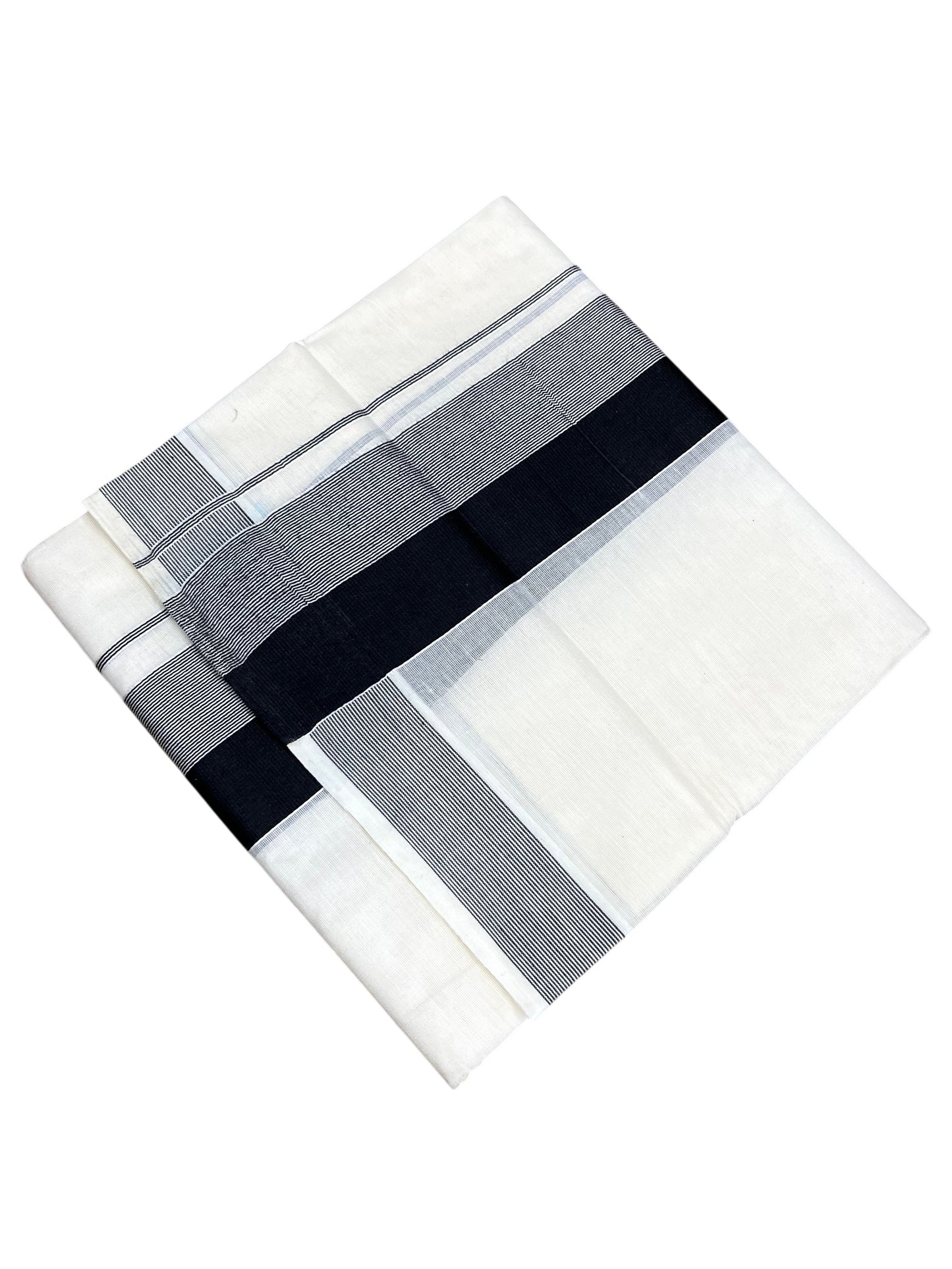 Southloom Kerala Pure Cotton Double Mundu with Black Lines And Black Border (South Indian Kerala Dhoti)