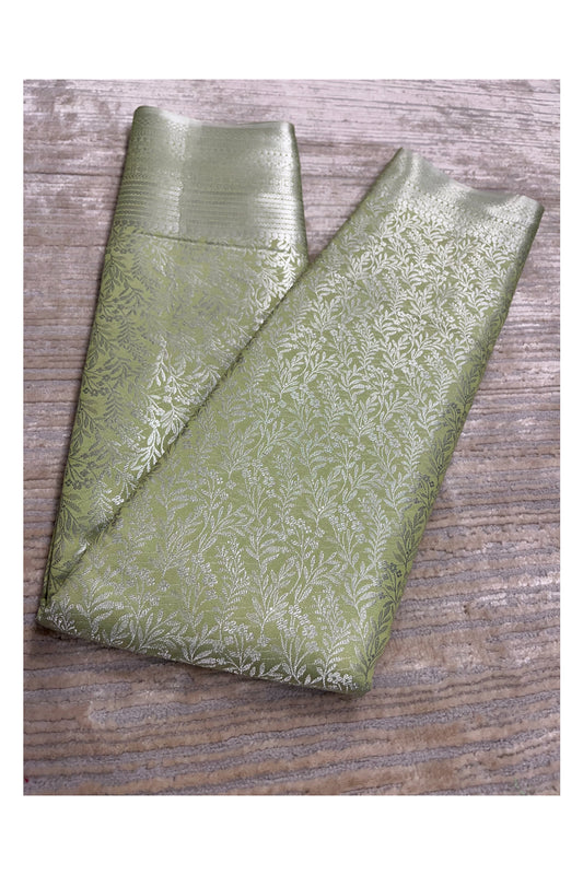 Southloom Banarasi Silver Zari Brocade Work Silk Saree in  Green Pastel Shade