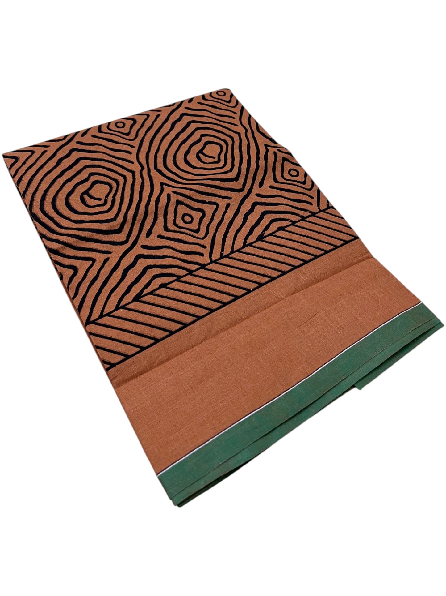 Southloom Saffron (Kaavi) Black Printed Single Mundu / Lungi (South Indian Kerala Dhoti) SL319