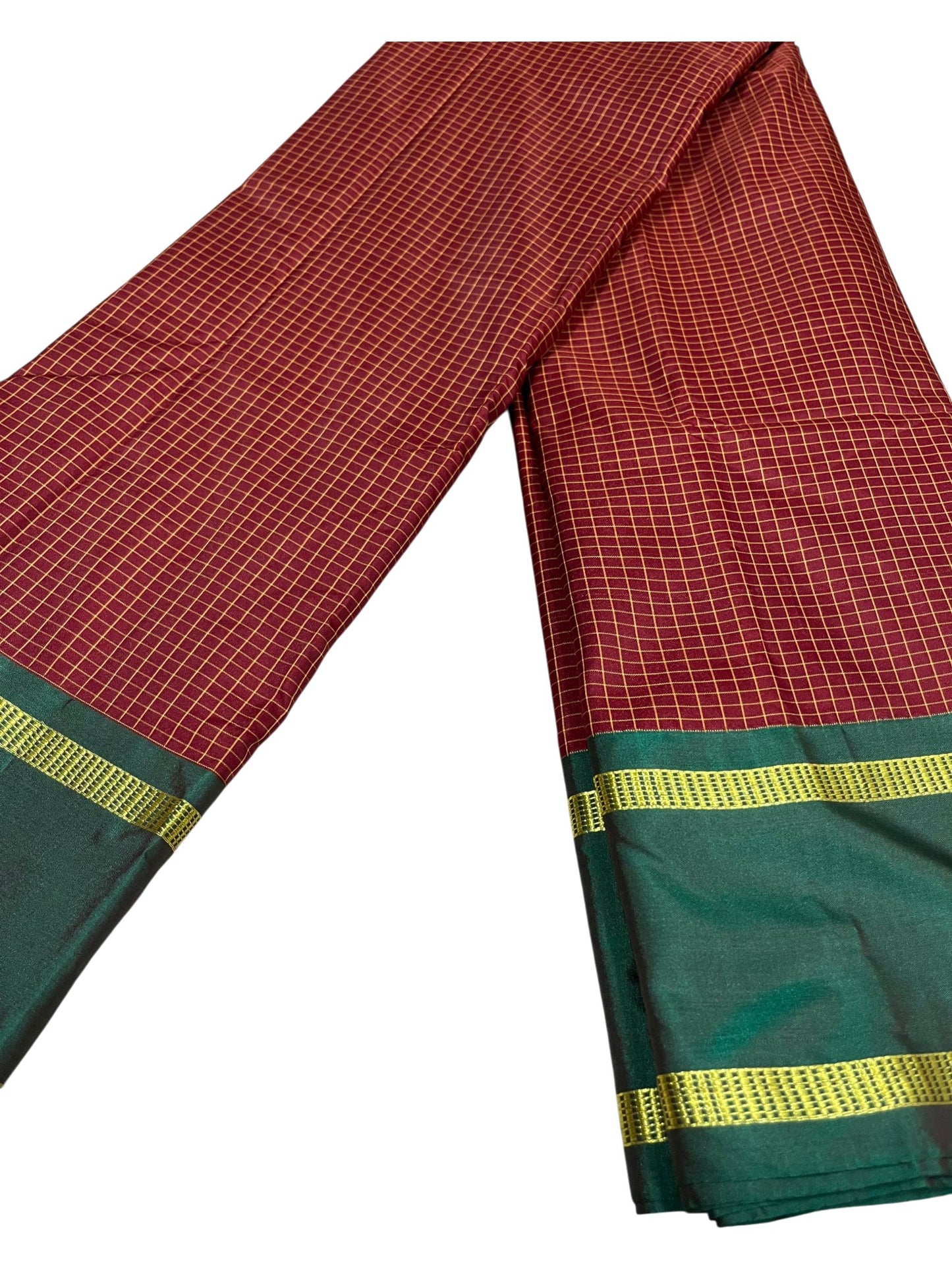 Southloom Semi Silk Saree With Micro Check on Body Maroon And Green