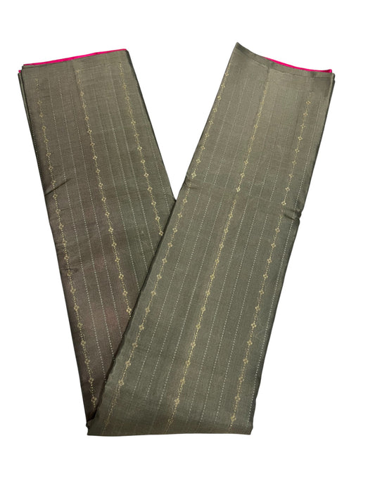Southloom Premium Handloom Bridal Kanchipuram Silk Saree with Korvai Work (Grey & Magenta)
