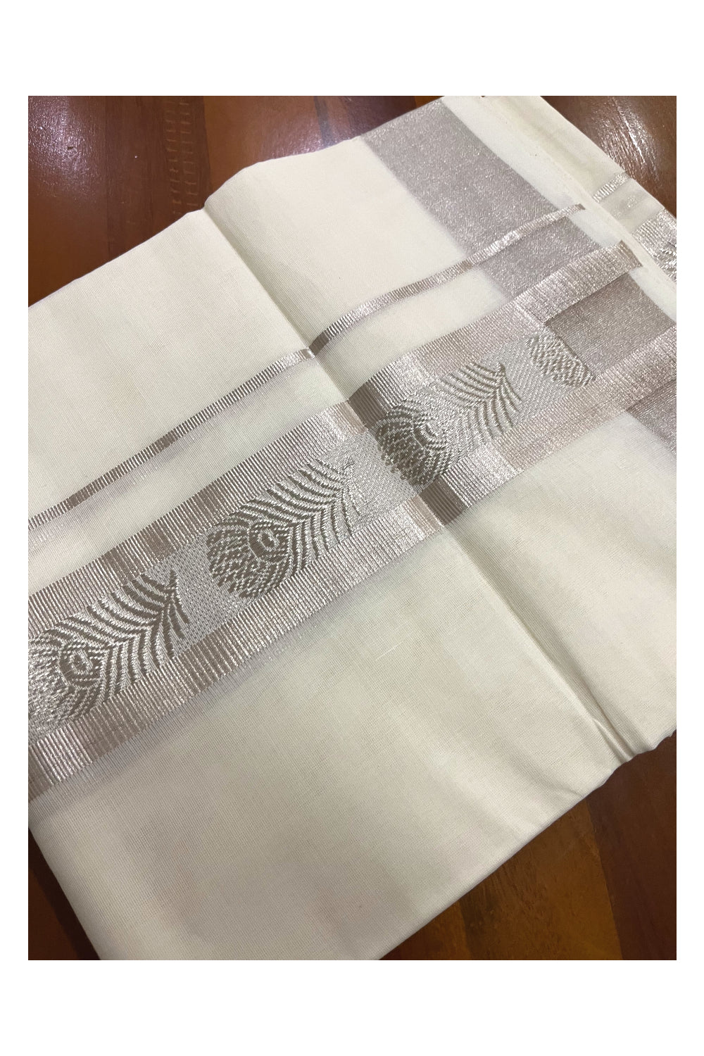 Southloom Premium Handloom Pure Cotton Mundu with Silver Kasavu Woven Border (Onam Mundu 2023)