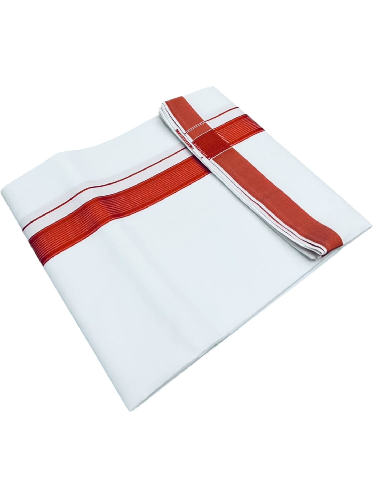 Southloom Pure White Single Cotton Mundu with Orange Border (South Indian Kerala Dhoti)