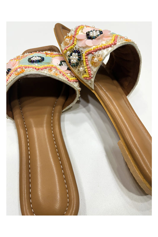 Southloom Jaipur Handmade Bead Work Open Toe Flat Sandals