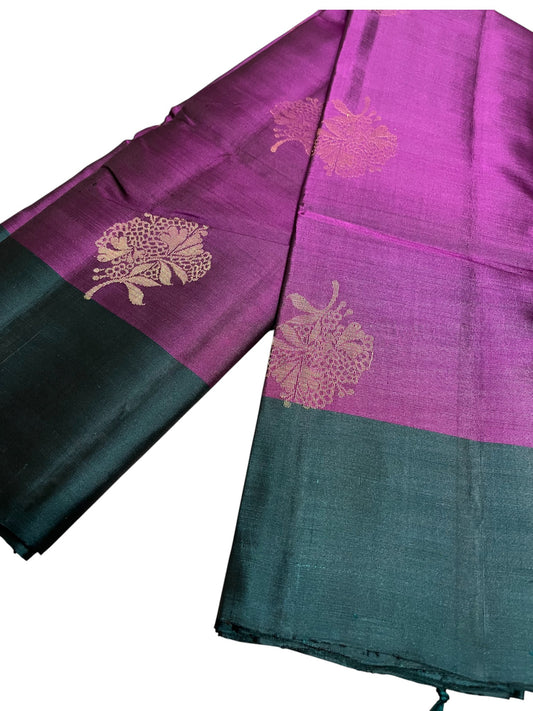 Southloom Pure Handloom Kanchipuram Silk Saree with Butta Work (Green& Magenta)