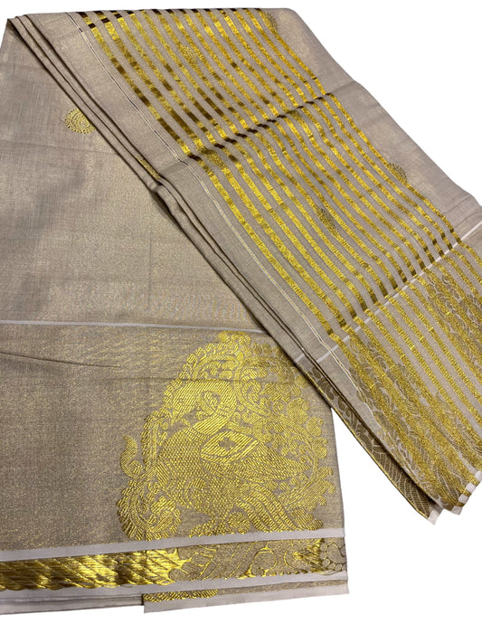 Southloom Kerala Tissue Kasavu Saree with Woven Butta Works Across Body