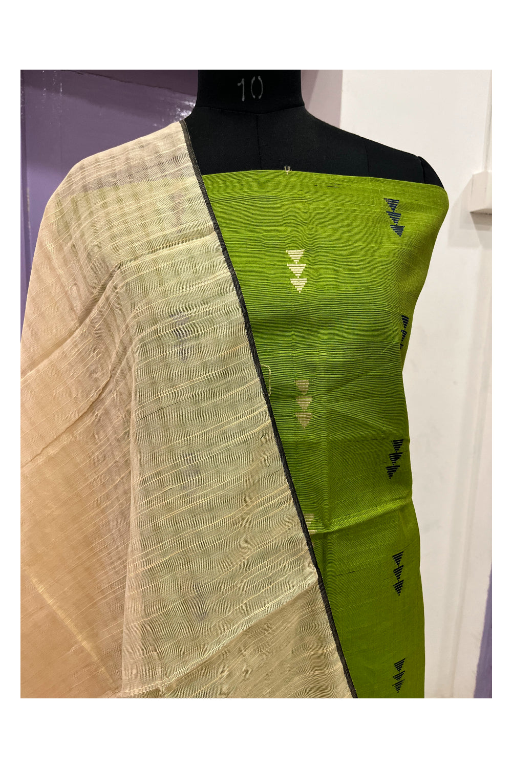 Southloom™ Cotton Green Churidar Salwar Suit Material with Beige Duppatta