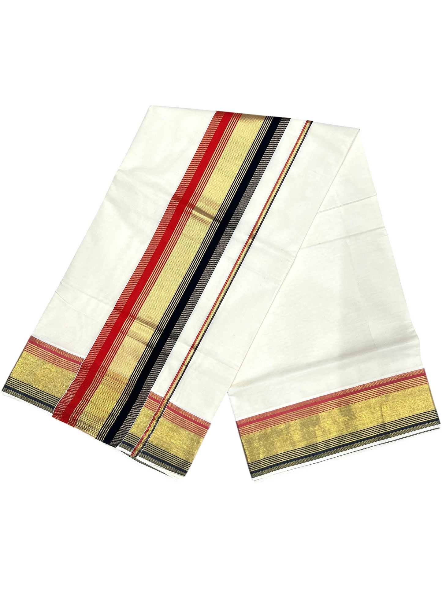 Southloom Kerala Cotton Kasavu Saree with Black And Orange Border