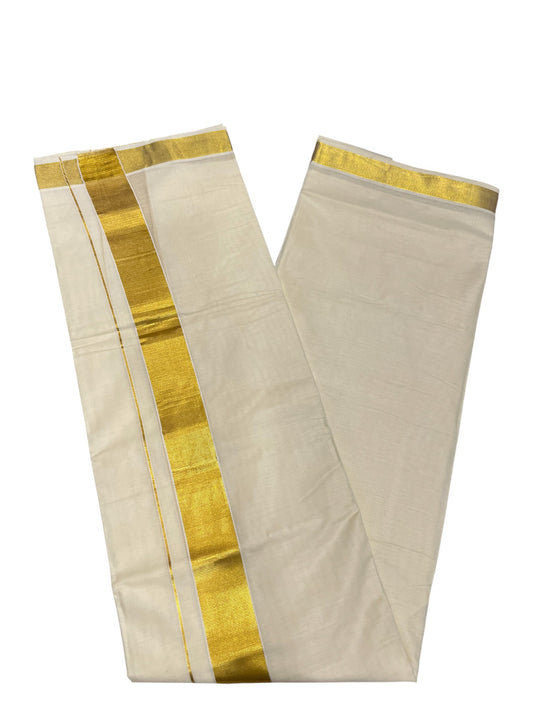 Southloom Kerala Pure Cotton Double Mundu with Gold Border (South Indian Dhoti)