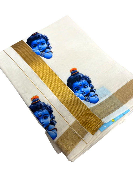 Southloom Cotton Kasavu Printed Kids's Velcro Mundu SLK