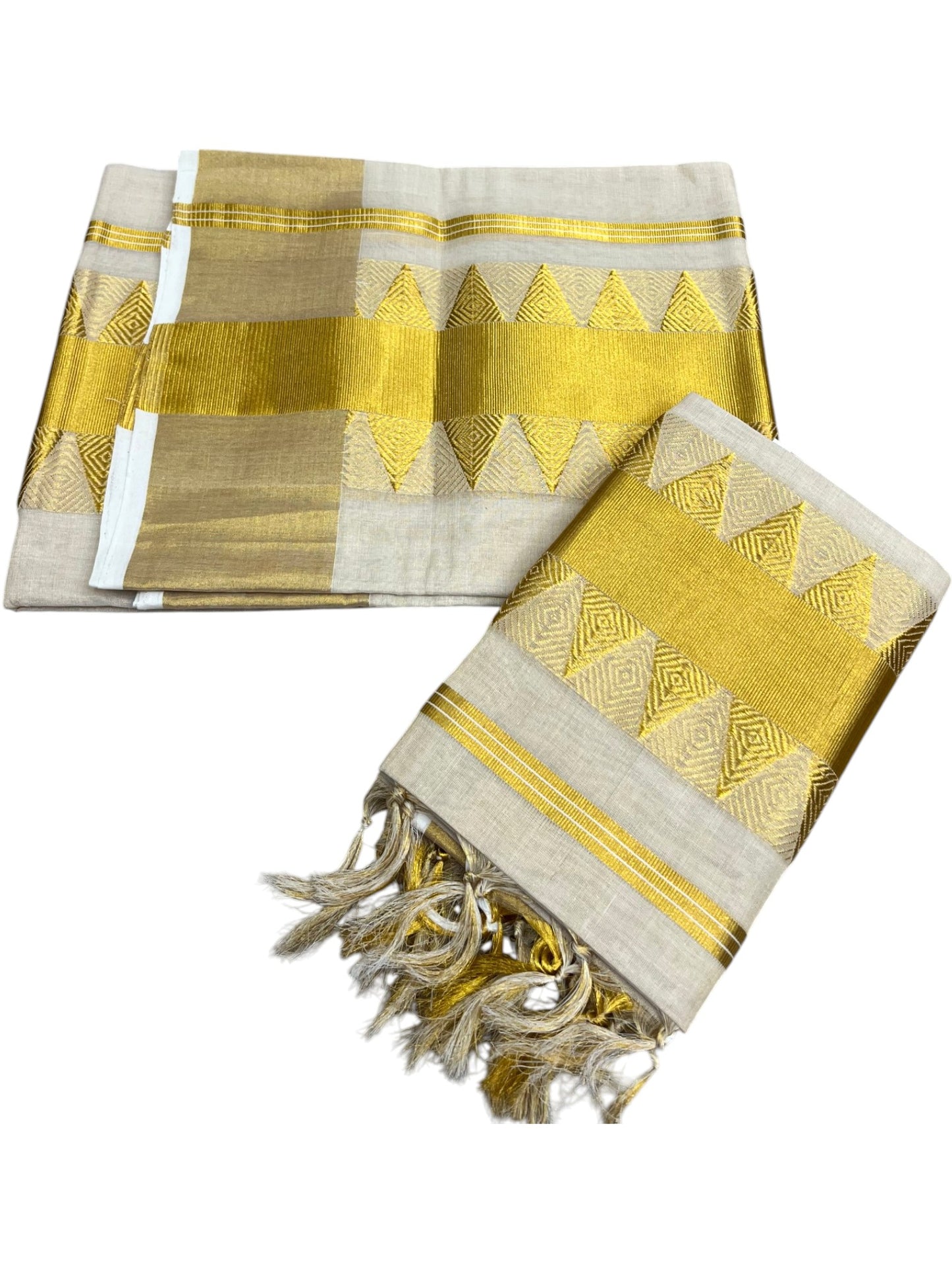 Southloom Premium Tissue Handloom Set Mundu with Temple Design Kasavu Border (2.80 Mtr) SL632