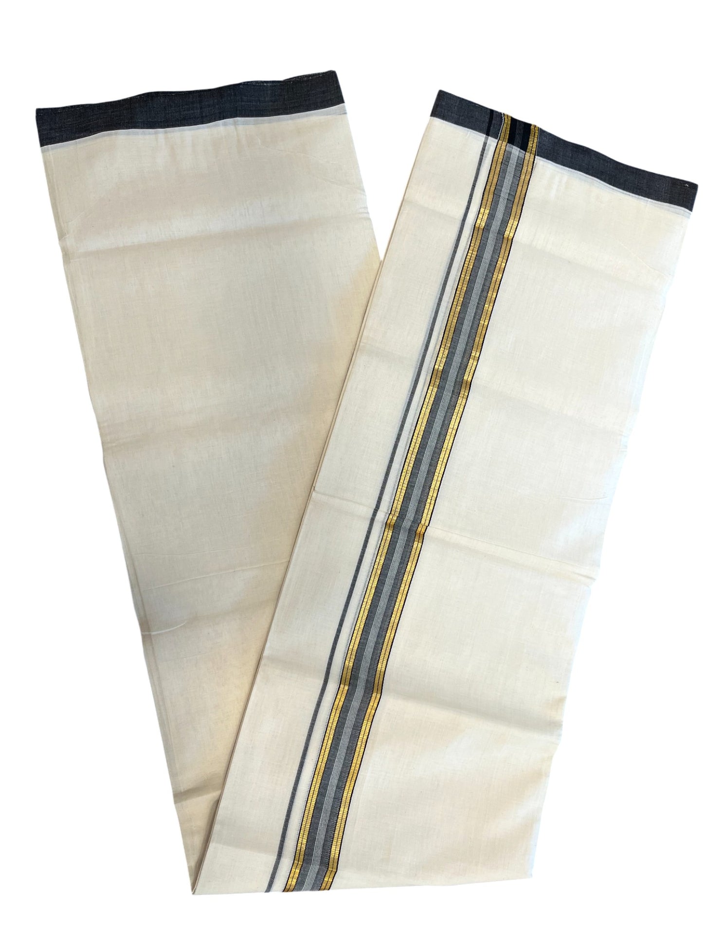 Southloom Premium Handloom Cotton Double Mundu with Gold and Black Border