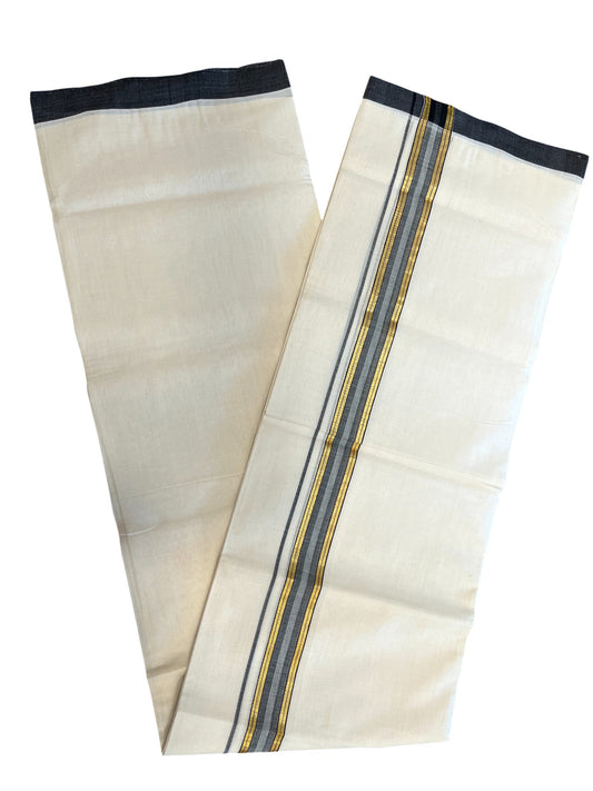 Southloom Premium Handloom Cotton Double Mundu with Gold and Black Border