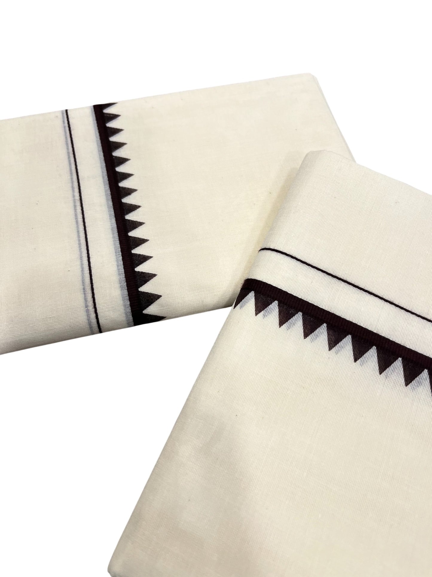 Southloom Kerala Cotton Set Mundu (Mundum Neriyathum) with Brown Block Prints on Body