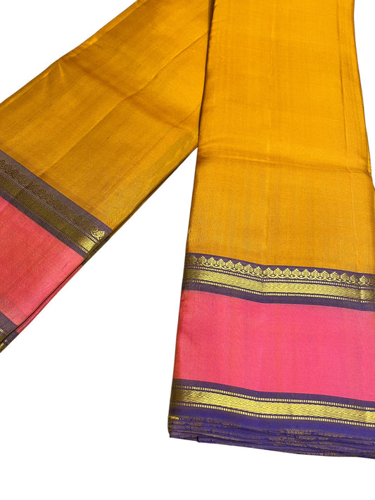 Southloom Pure Handloom Bridal Kanchipuram Silk Saree with Korvai Work (Yellow & Blue)
