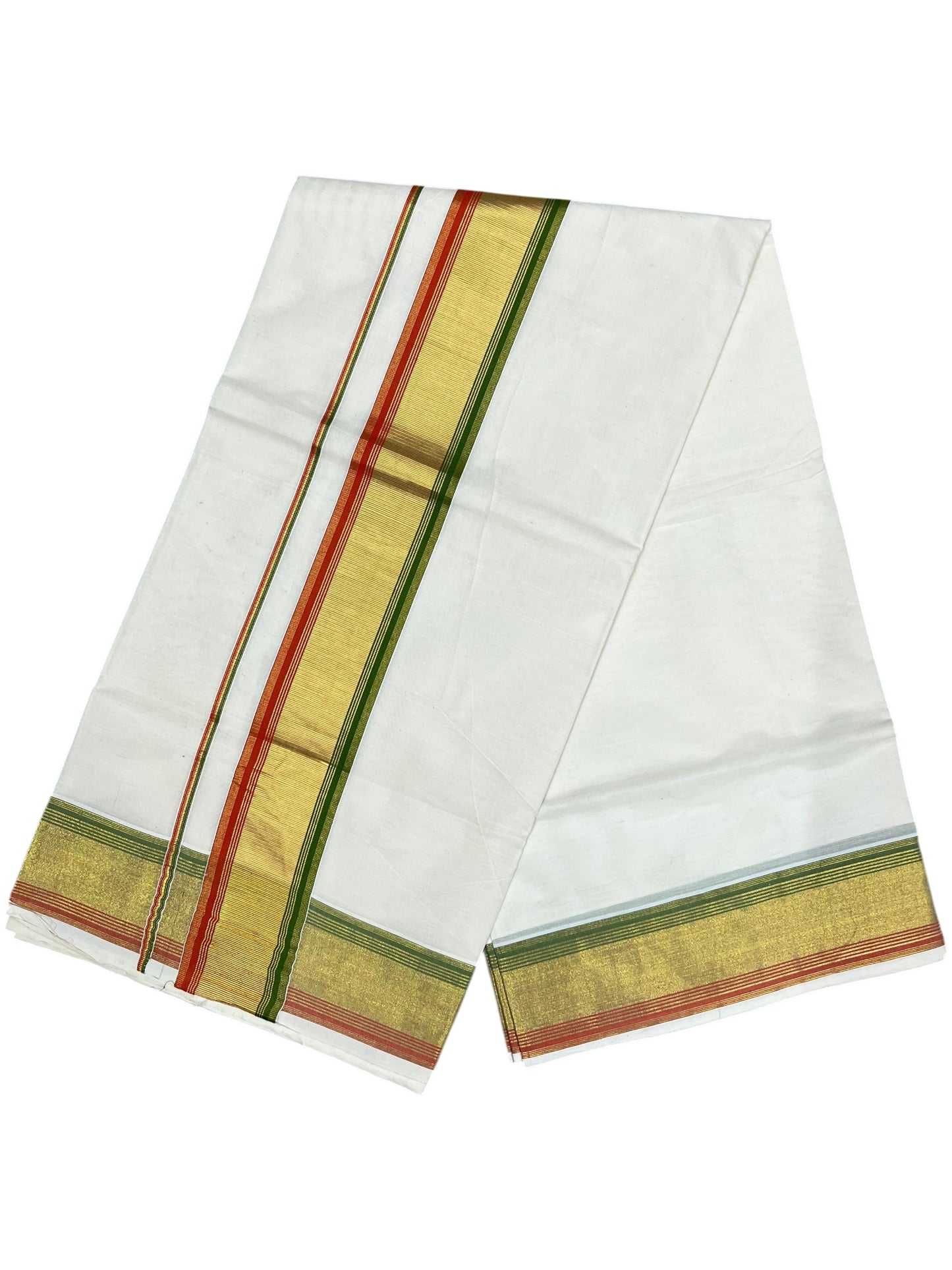 Southloom Kerala Cotton Kasavu Saree with Olive Green And Orange Border