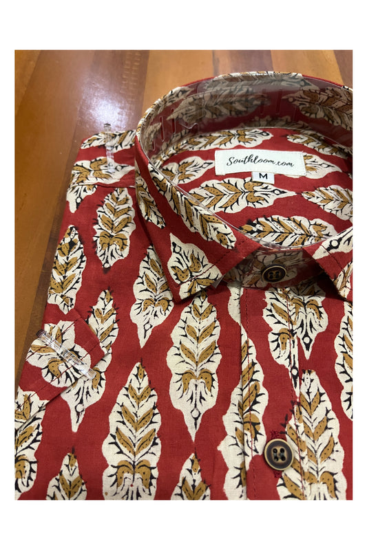 Southloom Jaipur Cotton Red Hand Block Printed Shirt (Half Sleeves)