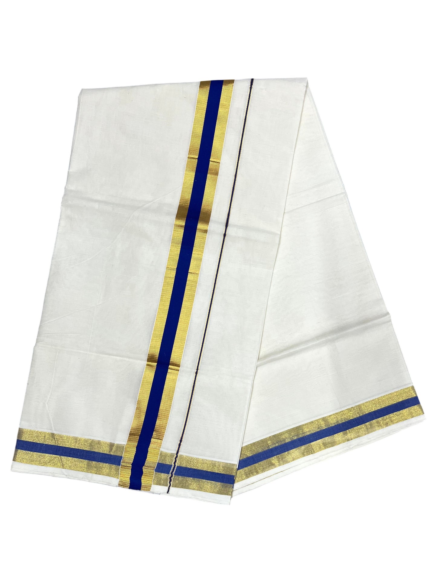 Southloom Kerala Cotton Kasavu Saree with Blue Border