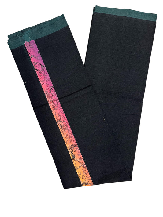 Southloom Black Printed Kathakali & Theyyam Single Mundu / Otta Mundu (South Indian Kerala Dhoti)