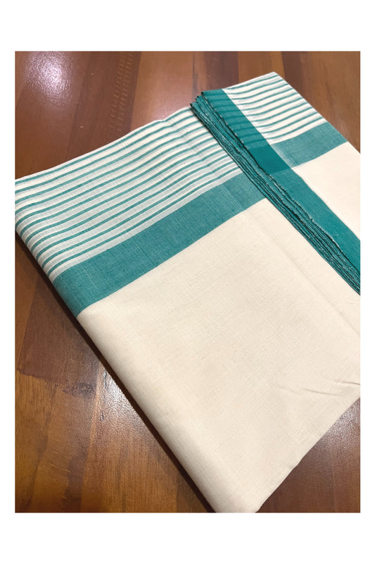 Southloom Premium Balaramapuram Unakkupaavu Handloom Mundu with Green Lines Border (South Indian Kerala Dhoti)