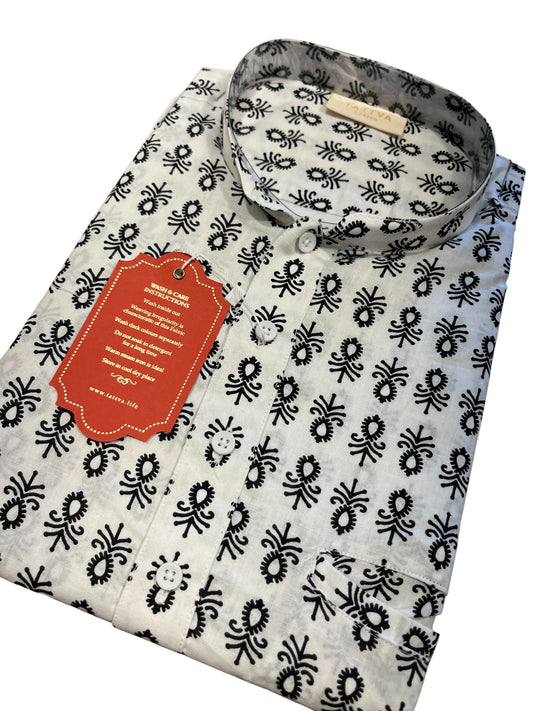 Southloom White Woven Patterns Semi Silk Short Kurta for Men