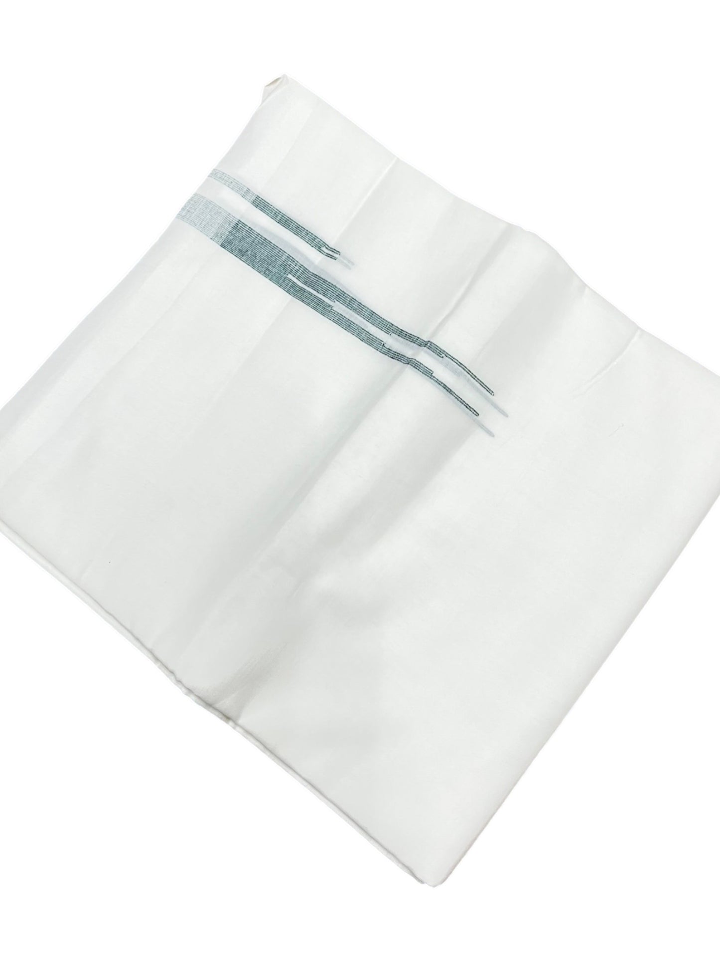 Southloom Pure White Cotton Double Mundu with Green Chuttikara (South Indian Dhoti)