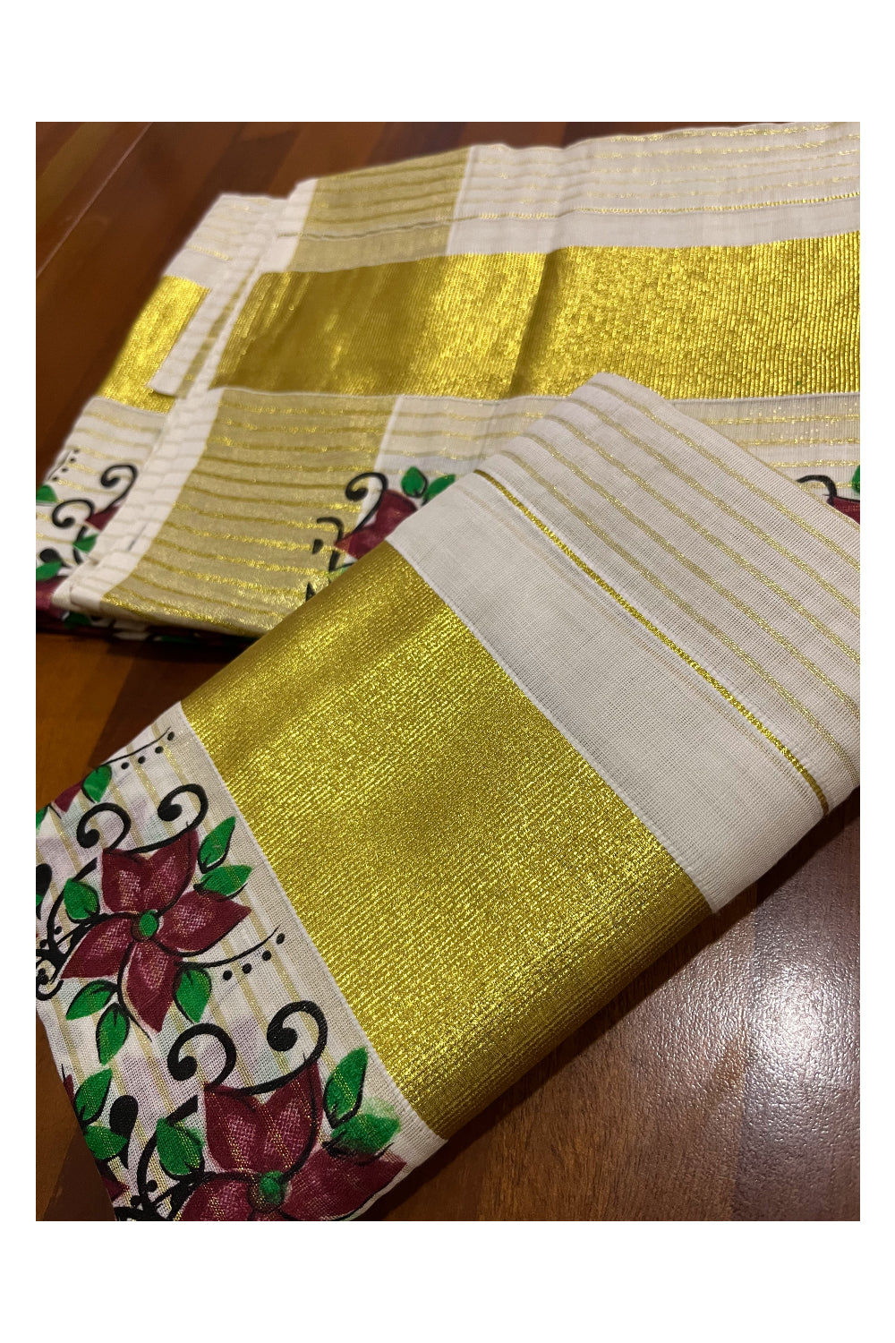 Kerala Cotton Set Mundu Mundum Neriyathum With Kasavu Lines Design O