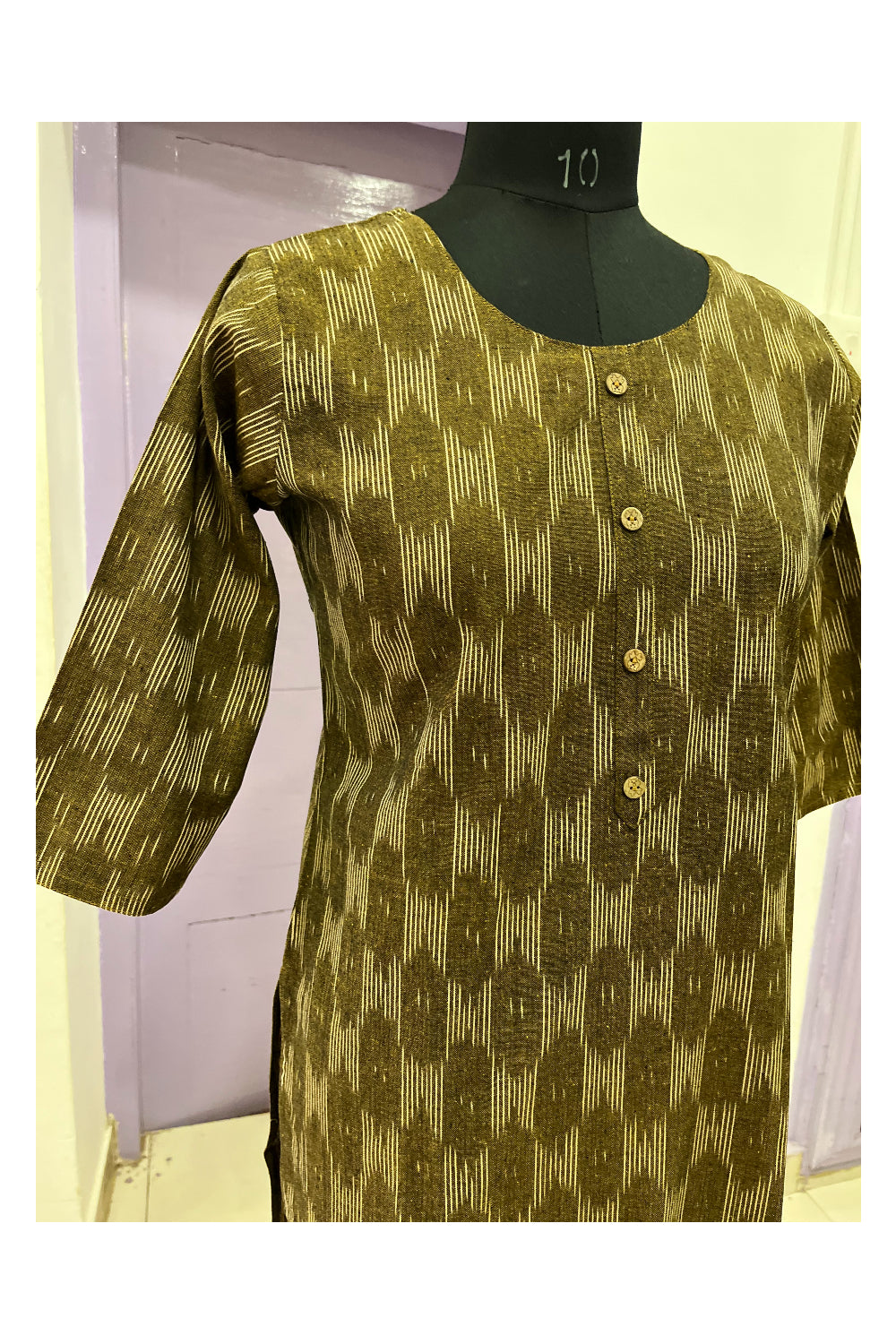 Southloom Stitched Cotton Kurti in Olive Green and Printed Designs