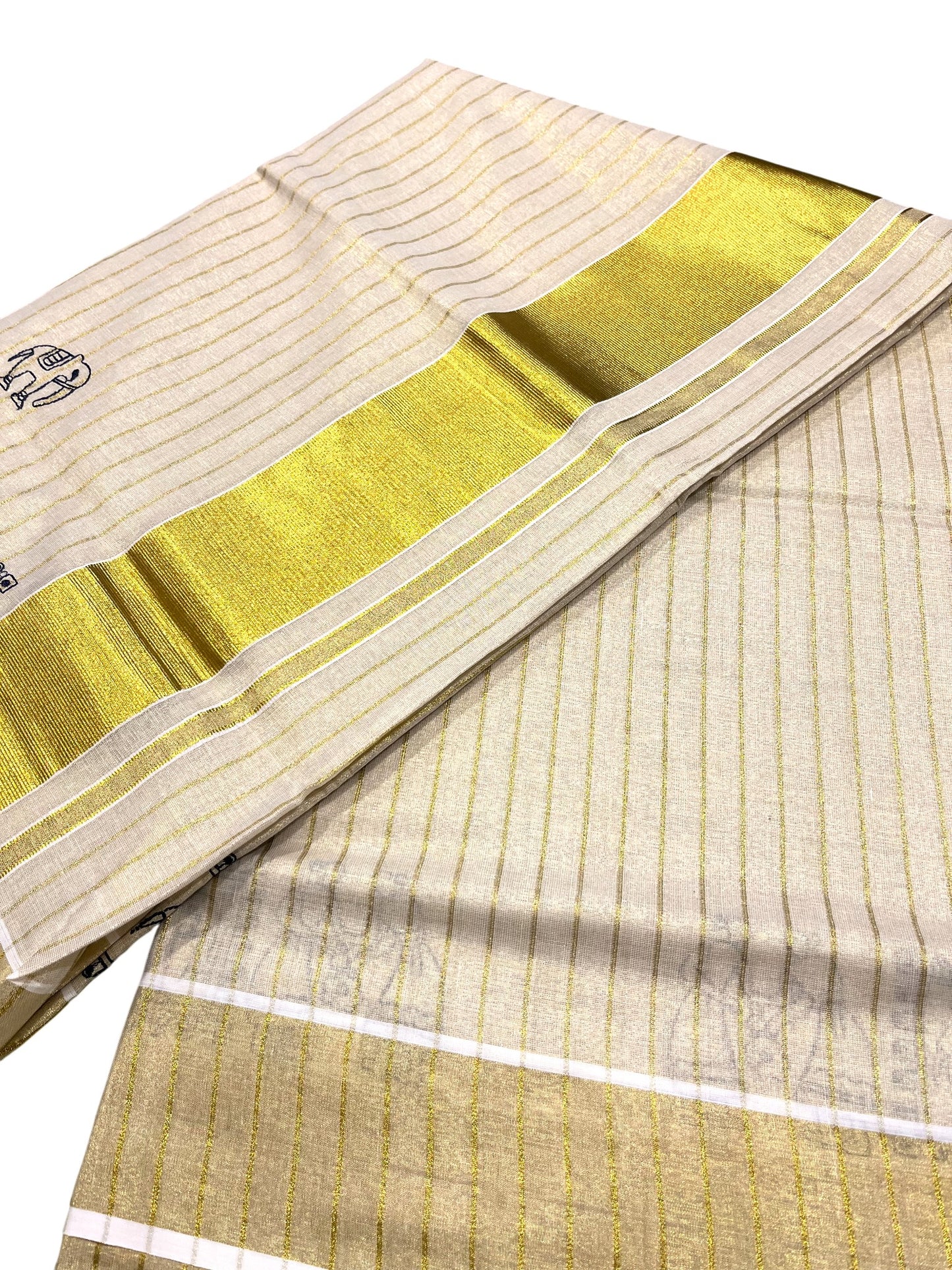 Southloom Tissue  Kerala Kasavu Saree with Embroidery Design