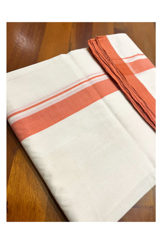 Premium Balaramapuram Handloom Unakkupaavu Cotton Double Mundu with Orange Border (Vishu 2024 Collection)