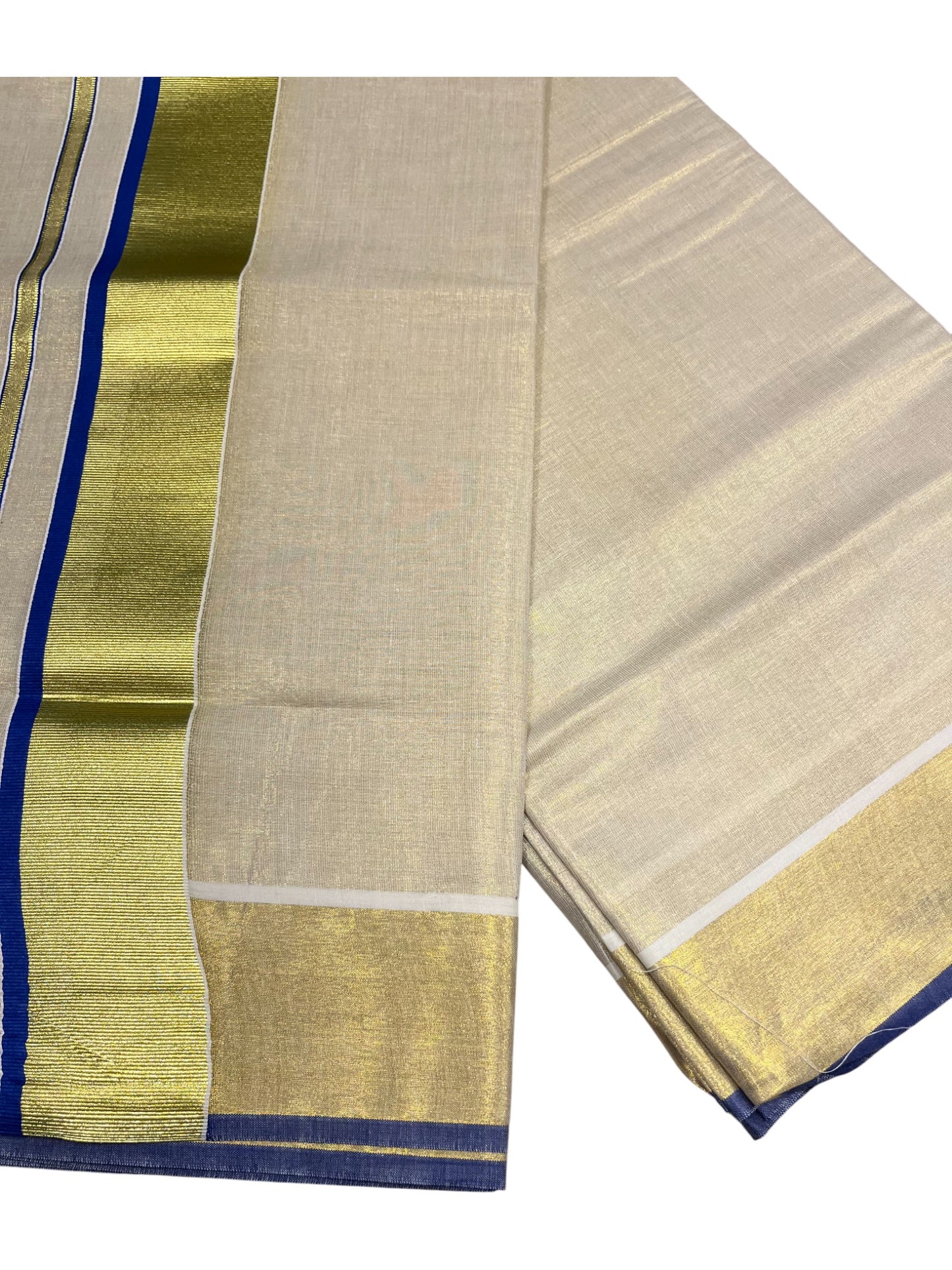 Southloom Kerala Tissue Kasavu Plain Saree With Blue Border