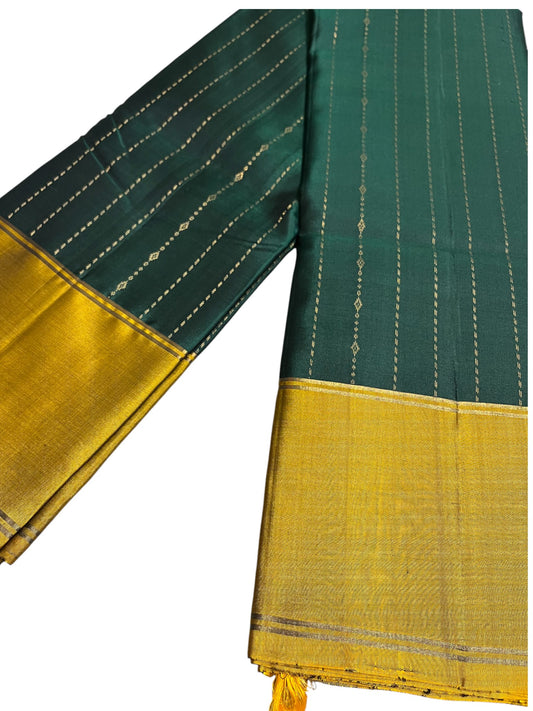 Southloom Pure Handloom Kanchipuram Silk Saree with Butta Work (Green & Golden)