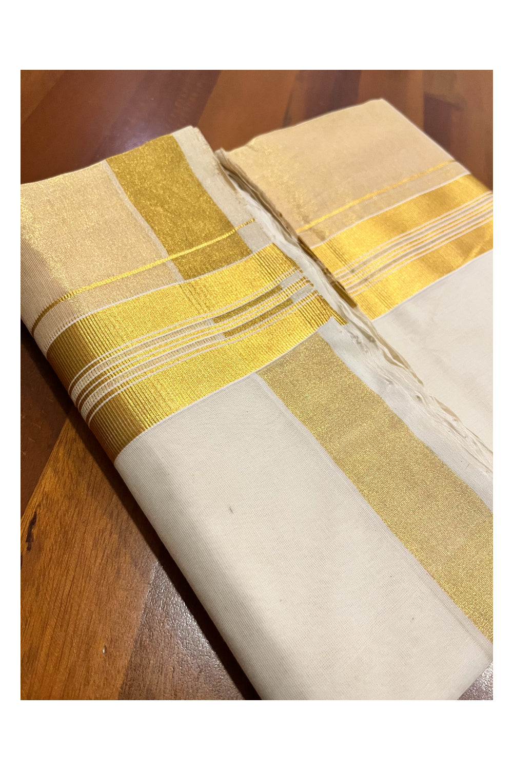 Southloom Premium Handloom Pure Cotton Wedding Mundu with Tissue Kasavu on Border (South Indian Kerala Dhoti)