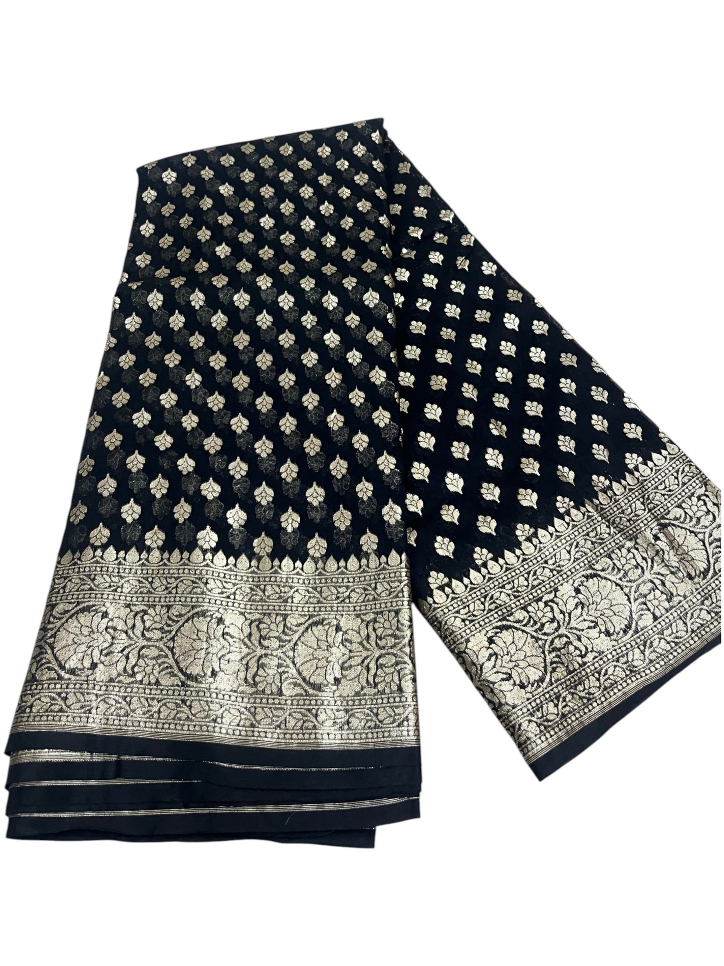 Southloom Cotton Banarasi Silk Saree with Woven Work on Body and Borders (Black)