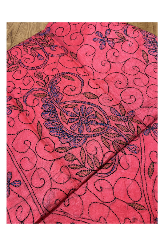 Southloom Kantha Thread Work Designer Pink Saree