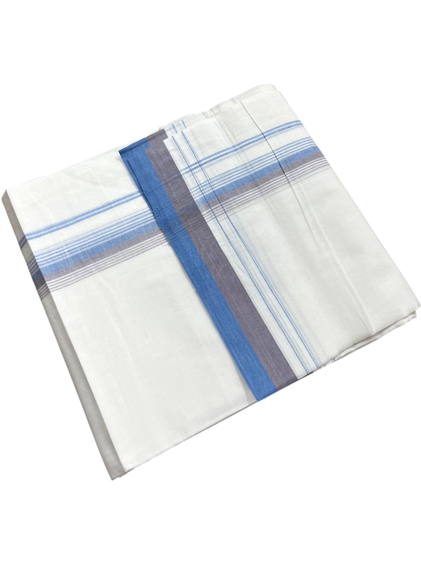 Southloom Pure Cotton Mundu with Blue Border (South Indian Kerala Dhoti)