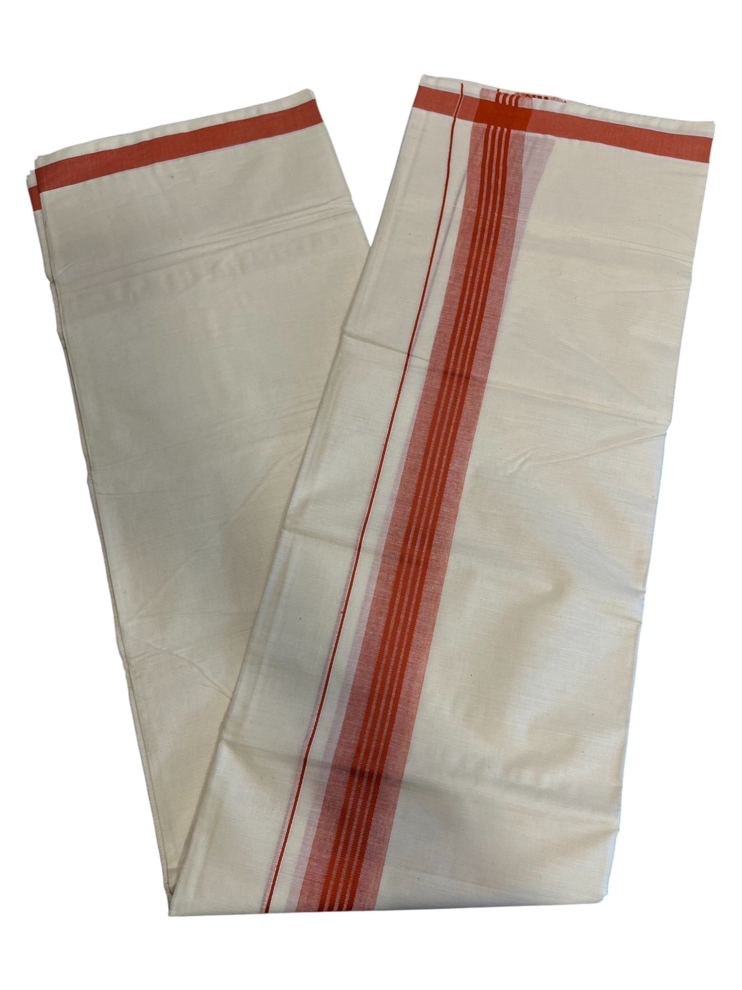 Southloom Pure Cotton Double Mundu with Orange Border (South Indian Kerala Dhoti)