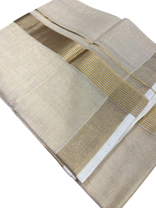 Southloom Premium Handloom Tissue Double Mundu with Gold And Silver Kasavu Border