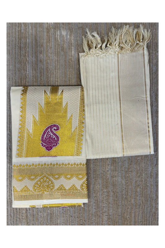 Southloom™ Cotton Churidar Salwar Suit Material with Gold And Purple woven Work (include Lines Shawl / Dupatta)