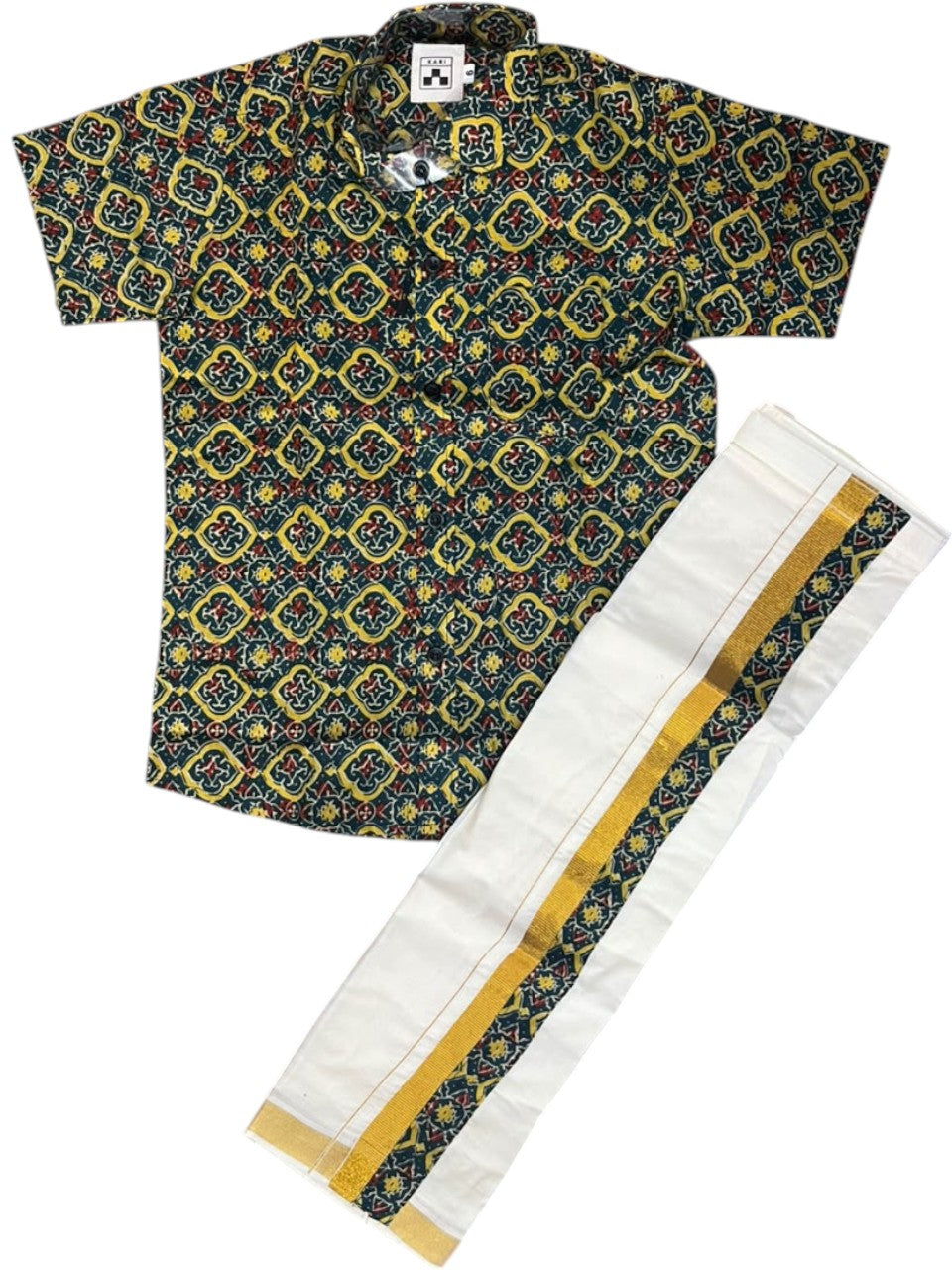 Southloom Cotton Floral Printed Kids's Combo (Shirt + Velcro Mundu) SLKCOMBO