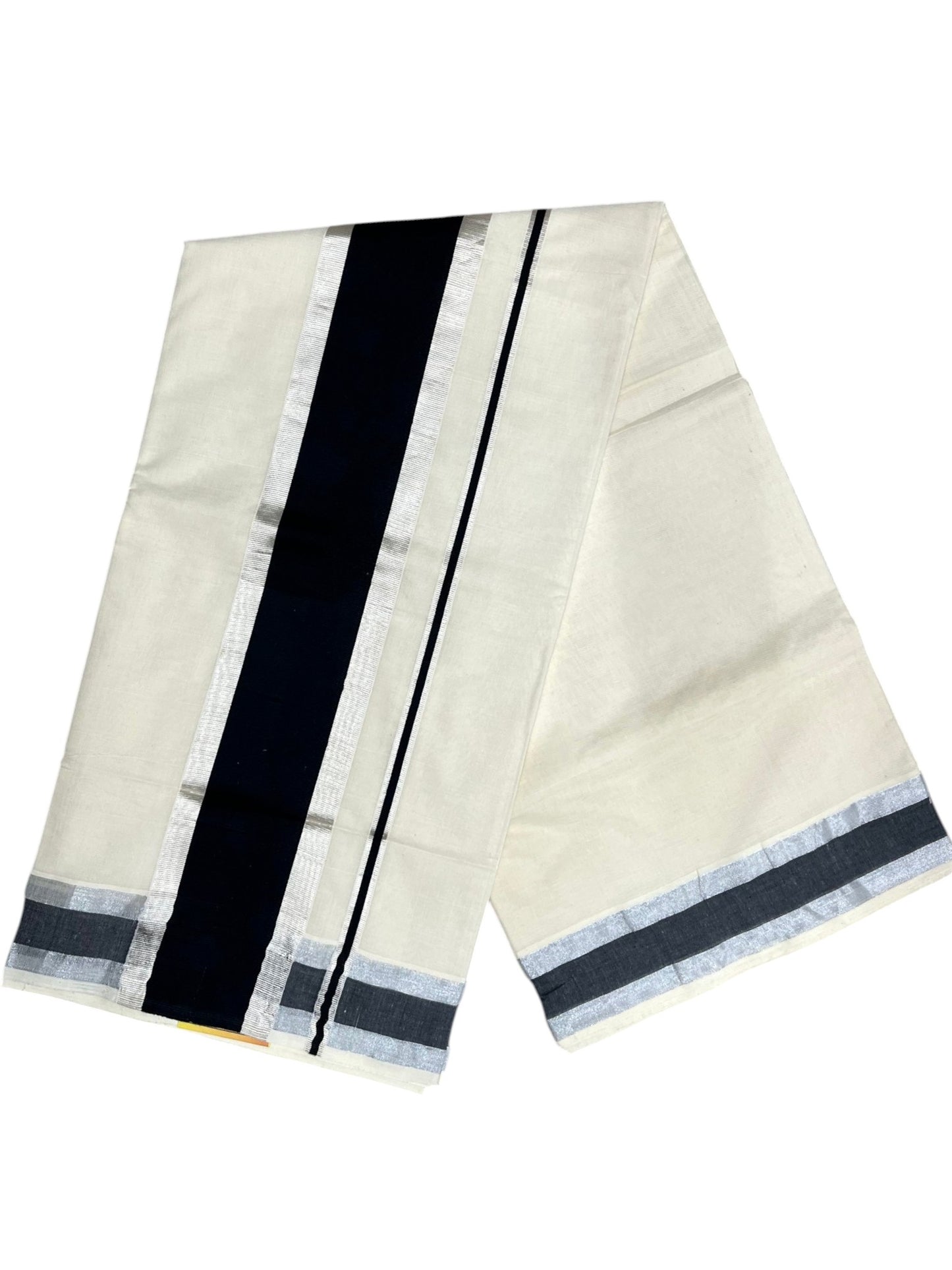 Kerala Pure Cotton Plain Saree with Silver Kasavu and Black Border