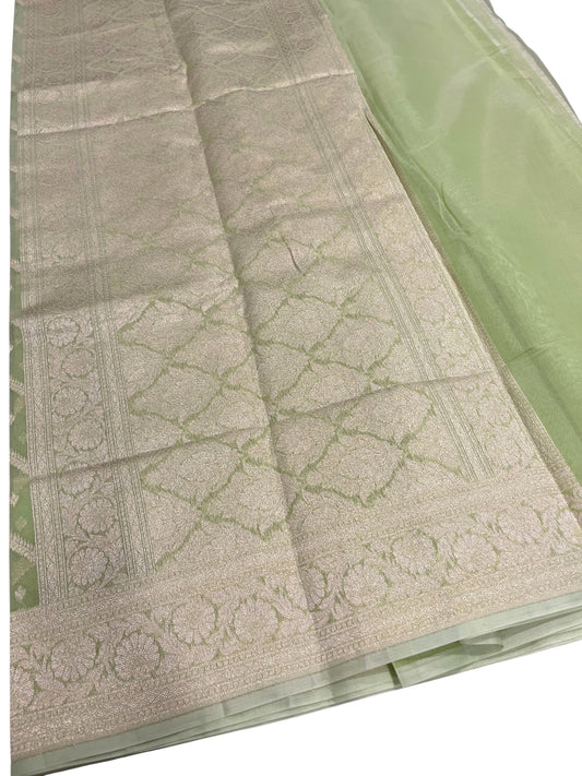 Southloom Cotton Banarasi Silk Saree with Woven Work on Body and Borders(Green)