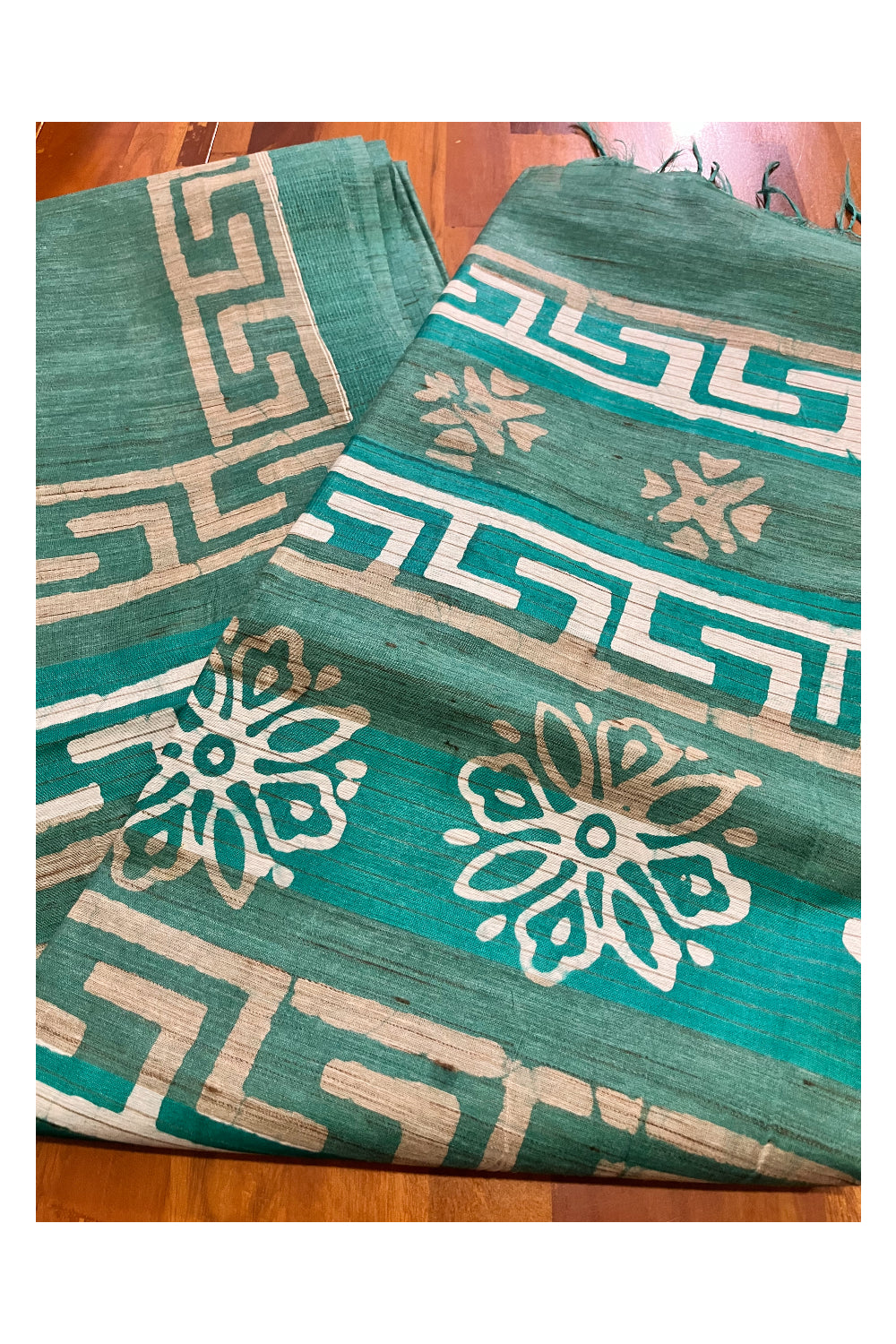 Southloom Cotton Green Saree with Baswara Prints on Body and Pallu