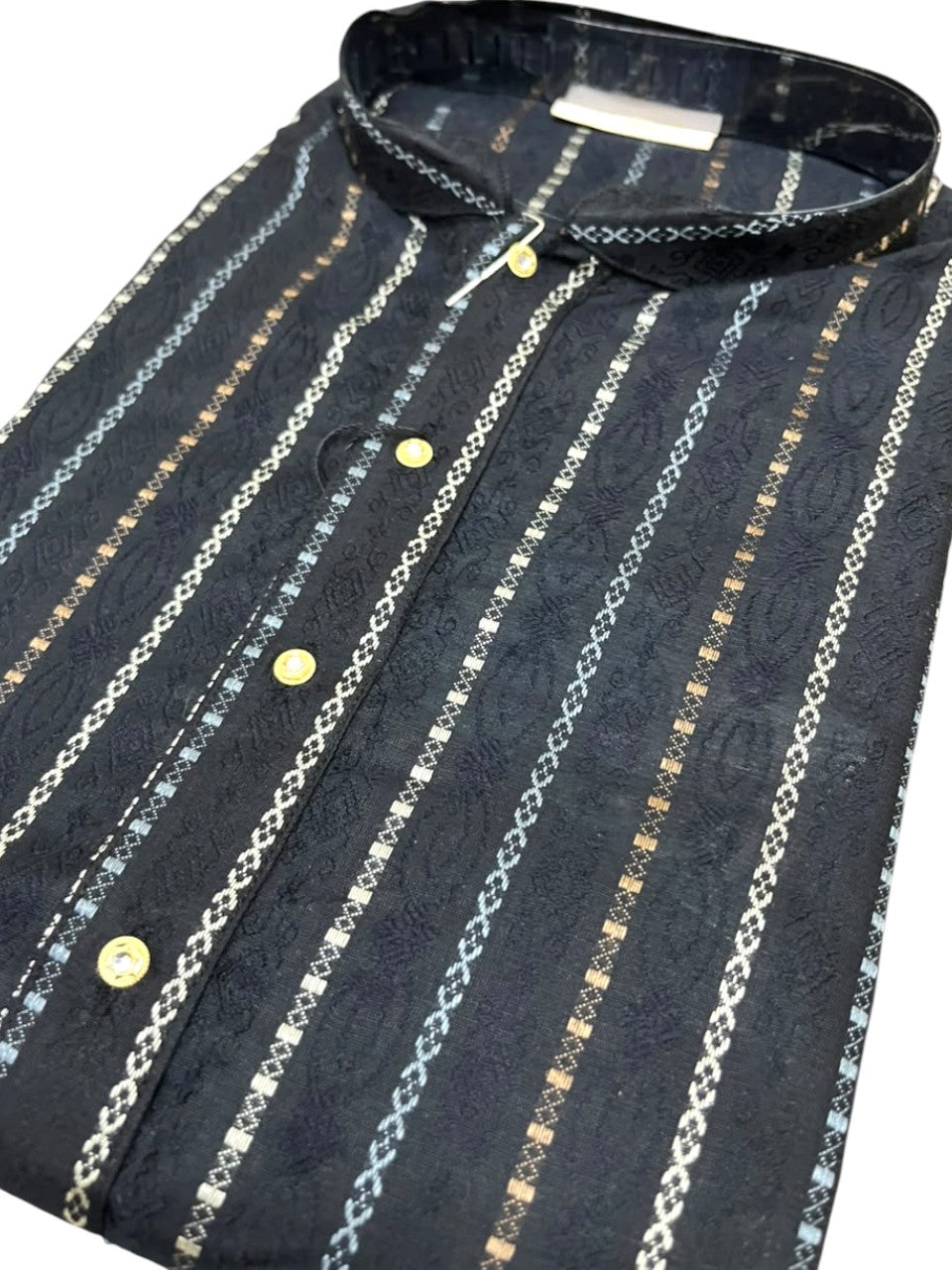 Southloom Black Woven Semi Silk Short Kurta for Men SL590