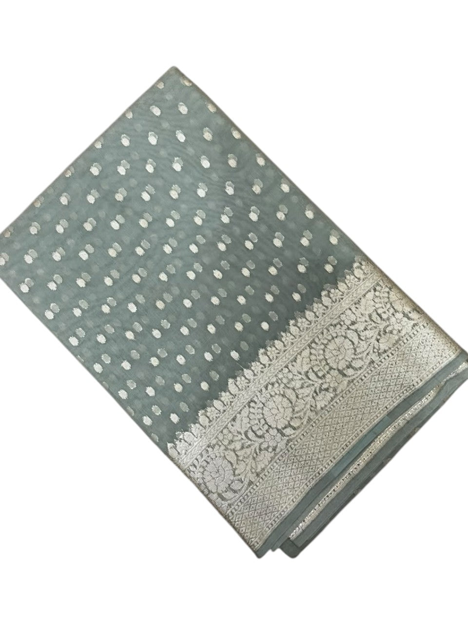 Southloom Cotton Banarasi Silk Saree with Woven Work on Body and Borders (Grey)