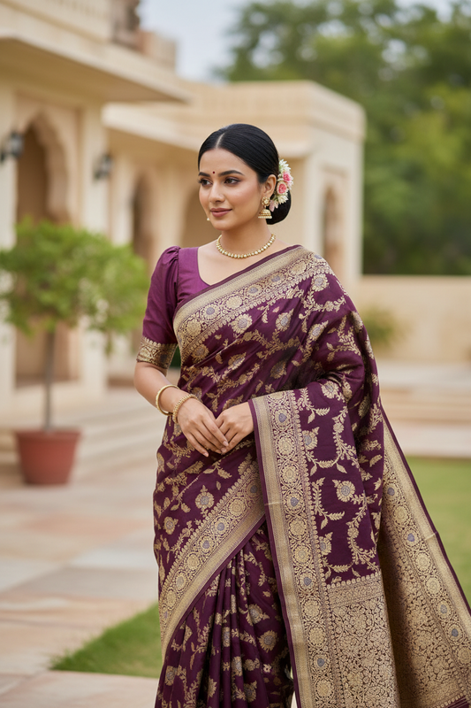 Southloom Banarasi Silk Saree with Woven Work in Purple