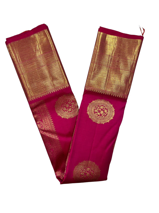 Southloom Premium Bridal Handloom Kanchipuram Silk Saree With Pallakku Design & Butta Works (Magenta )