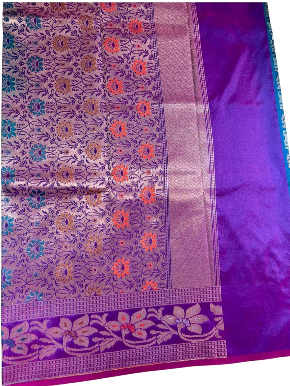 Southloom Pure Banarasi Silk Saree with Woven Work on Body and Borders ( Peacock Green And Blue)