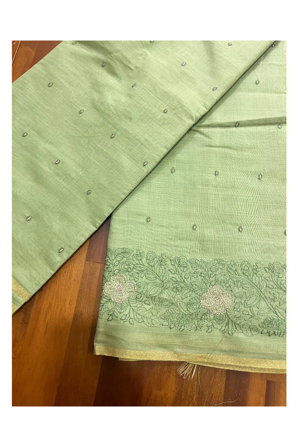 Southloom Cotton Light Green Saree with Embroidered Border